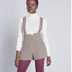 NWT Modcloth Plaid Suspender Pinafore Shorts - 6